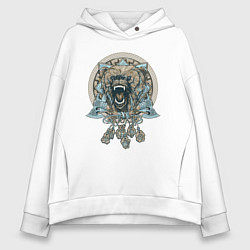 Толстовка оверсайз женская Медведь и обереги, цвет: белый