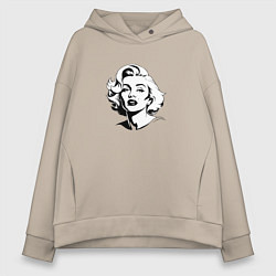 Толстовка оверсайз женская Мэрилин Монро в черно белом цвете, цвет: миндальный
