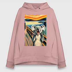 Толстовка оверсайз женская Коала кричит на картине Эдварда Мунка - мем искусс, цвет: пыльно-розовый