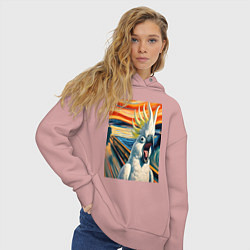 Толстовка оверсайз женская Попугай какаду кричит на картине Эдварда Мунка - м, цвет: пыльно-розовый — фото 2