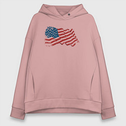 Толстовка оверсайз женская Развевающий флаг США, цвет: пыльно-розовый