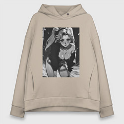 Толстовка оверсайз женская Ребекка в позе - Киберпанк, цвет: миндальный