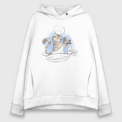Толстовка оверсайз женская Кот готовит еду, цвет: белый