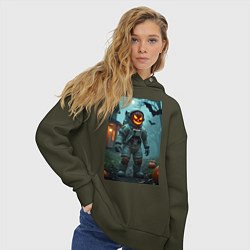 Толстовка оверсайз женская Тыква Джек космонавт, цвет: хаки — фото 2