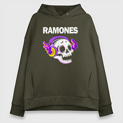 Женское худи оверсайз Ramones - неоновый череп