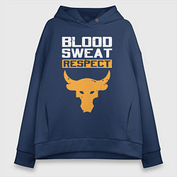 Толстовка оверсайз женская Blood sweet respect logo, цвет: тёмно-синий