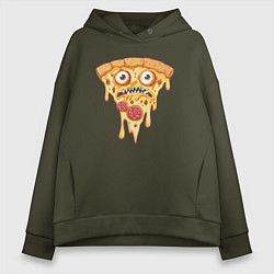 Толстовка оверсайз женская Pizza face, цвет: хаки