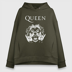 Толстовка оверсайз женская Queen rock dog, цвет: хаки