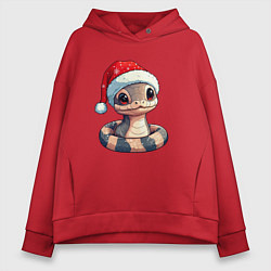 Толстовка оверсайз женская Новогодняя полосатая змейка, цвет: красный