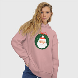 Толстовка оверсайз женская Дед Мороз в ёлочном шарике, цвет: пыльно-розовый — фото 2