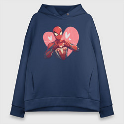 Толстовка оверсайз женская Человек-паук в сердце, цвет: тёмно-синий