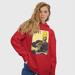 Толстовка оверсайз женская Пародия на плакаты СССР Гомер Симпсон, цвет: красный — фото 2