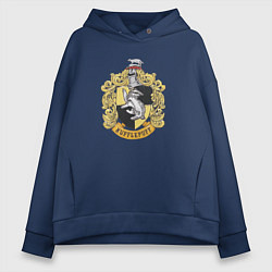 Толстовка оверсайз женская Hufflepuff факультет университета Хогвартс с барсу, цвет: тёмно-синий