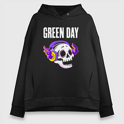 Толстовка оверсайз женская Green Day - неоновый череп, цвет: черный