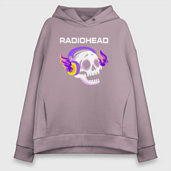 Толстовка оверсайз женская Radiohead - неоновый череп, цвет: сиреневый