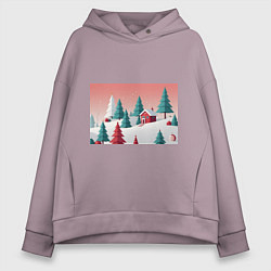 Толстовка оверсайз женская Новогодний домик, цвет: сиреневый
