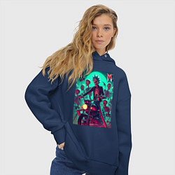 Толстовка оверсайз женская Рик Санчес крутой байкер - нейроарт, цвет: тёмно-синий — фото 2