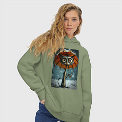 Толстовка оверсайз женская Уличный кот под мокром снегом, цвет: авокадо — фото 2