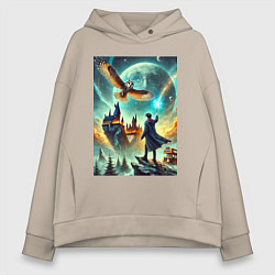Толстовка оверсайз женская Harry Potter and owl - Hogwarts, цвет: миндальный