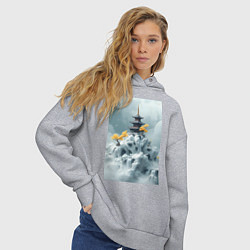 Толстовка оверсайз женская Тихий японский пейзаж, цвет: меланж — фото 2