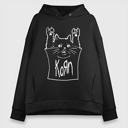 Толстовка оверсайз женская KoЯn - cat rock, цвет: черный