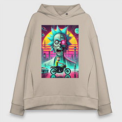 Толстовка оверсайз женская Кибер Рик и Морти на мотоцикле, цвет: миндальный