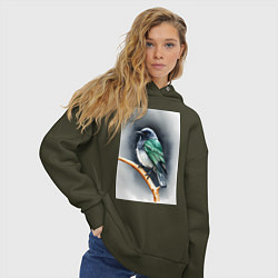 Толстовка оверсайз женская Птичка на ветке, цвет: хаки — фото 2