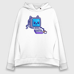 Толстовка оверсайз женская Компьютерный котик, цвет: белый