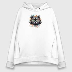 Толстовка оверсайз женская Голова енота с брызгами, цвет: белый