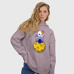 Толстовка оверсайз женская Котик на луне, цвет: сиреневый — фото 2