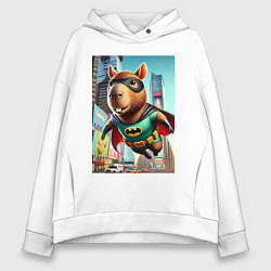 Толстовка оверсайз женская Бэткапи летит над улицей Нью-Йорка, цвет: белый