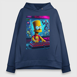 Толстовка оверсайз женская Барт Симпсон увлёкся игрой, цвет: тёмно-синий