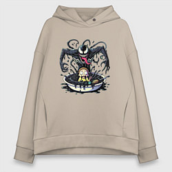 Толстовка оверсайз женская Morty and Venom slime - ai art fantasy, цвет: миндальный