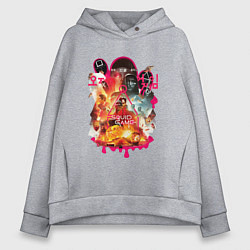 Толстовка оверсайз женская Игра в кальмара персонажи, цвет: меланж