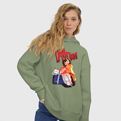 Толстовка оверсайз женская Момо Аясэ: Турбо Бабка, цвет: авокадо — фото 2