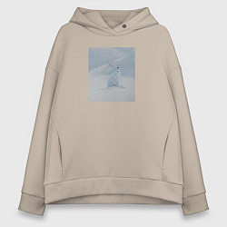 Толстовка оверсайз женская Снежный белый заяц, цвет: миндальный