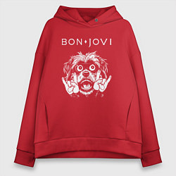 Толстовка оверсайз женская Bon Jovi rock dog, цвет: красный