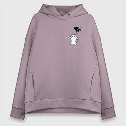 Толстовка оверсайз женская Белая кошка с шариком, цвет: сиреневый