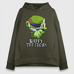 Толстовка оверсайз женская Happy three friends - Flippy, цвет: хаки