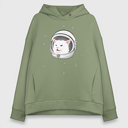 Толстовка оверсайз женская Кот-мем в скафандре, цвет: авокадо