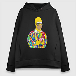 Толстовка оверсайз женская Красочный Гомер, цвет: черный