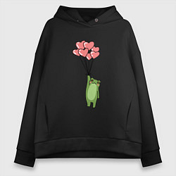 Толстовка оверсайз женская Лягушка и шарики, цвет: черный