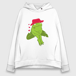 Толстовка оверсайз женская Лягушонок в шляпе, цвет: белый