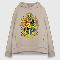 Толстовка оверсайз женская Хогвартс - герб, цвет: миндальный