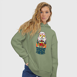 Толстовка оверсайз женская Матрешка в расписном шлеме имперского штурмовика, цвет: авокадо — фото 2