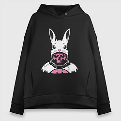 Толстовка оверсайз женская Череп - кролик, цвет: черный
