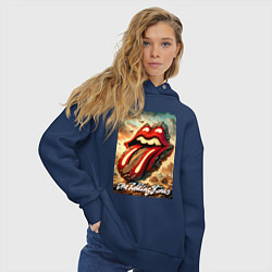 Толстовка оверсайз женская Rolling Stones - logo transformation, цвет: тёмно-синий — фото 2