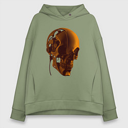 Толстовка оверсайз женская Оранжевый череп в тенях, цвет: авокадо