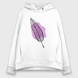 Толстовка оверсайз женская Контуры листа на сливовом, цвет: белый