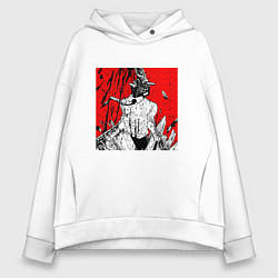 Толстовка оверсайз женская Человек-бензопила Денджи демон, цвет: белый